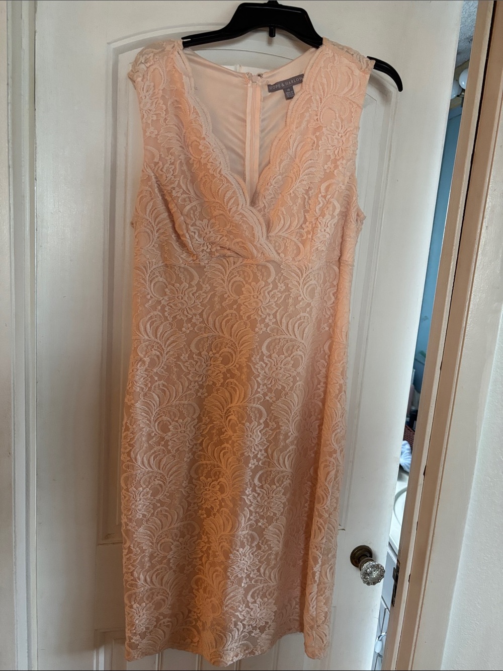 Ann Taylor Peach Lace V-Neck Sheath Dress